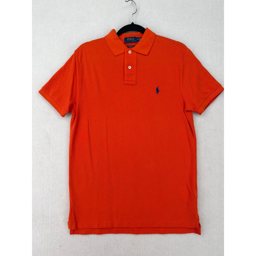 Polo Ralph Lauren Men's M Orange Polo Shirt Custom Slim Fit Cotton Blue Pony